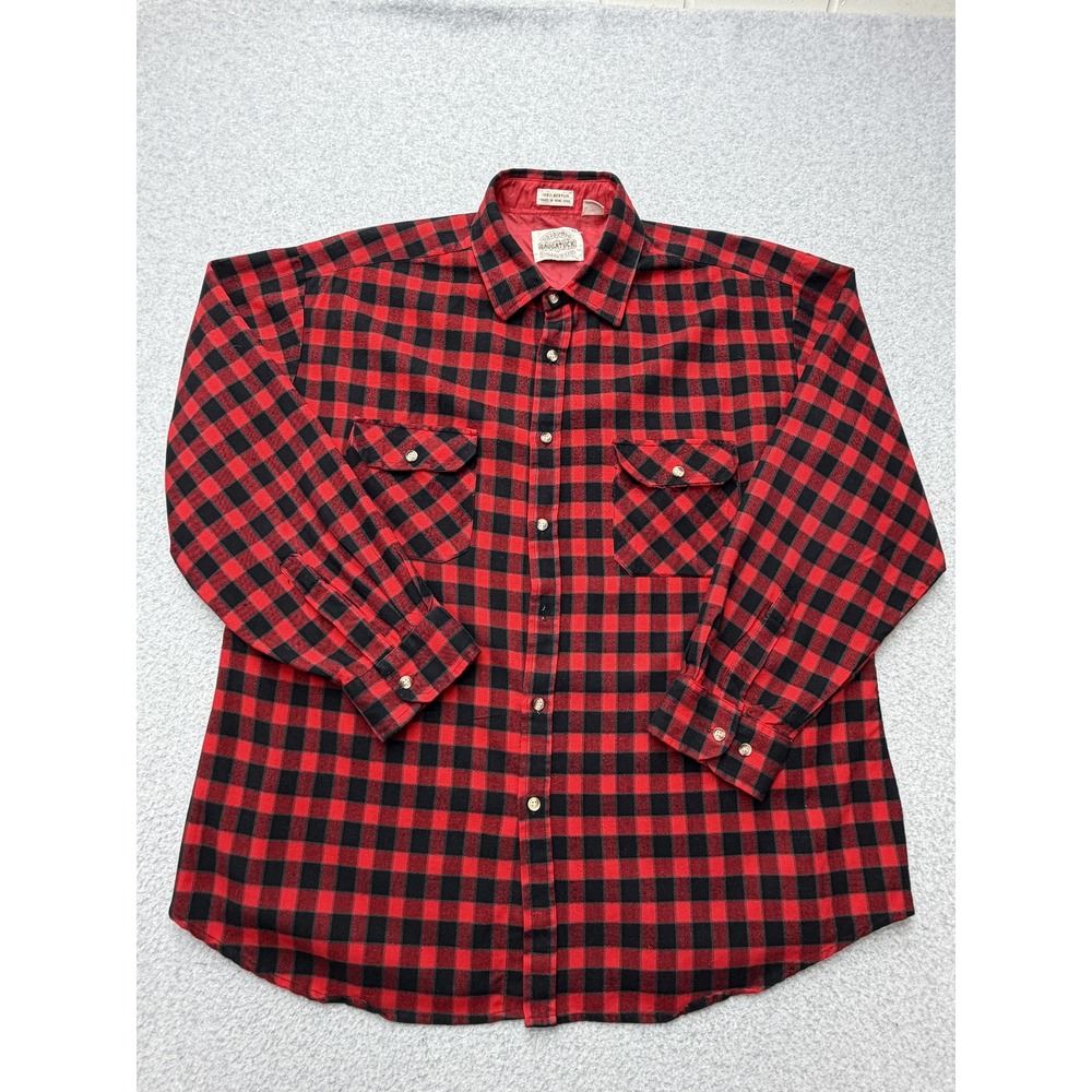 Vintage Saugatuck Shirt Mens XL Red Black Plaid Lined‎ Flannel Button Down 90s